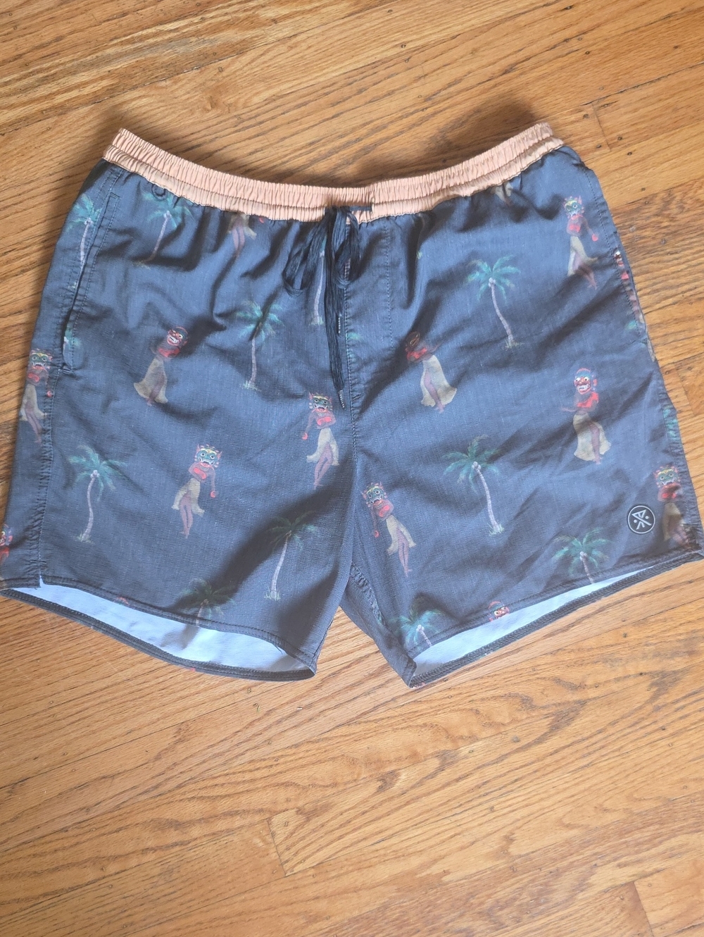 Roark Swim Trunks with Tropical Tiki Print, XL